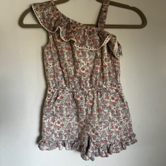 🧡3/15 Janie & Jack Pink Floral Cotton Romper with Pockets Girls 5 - Picture 1 of 7